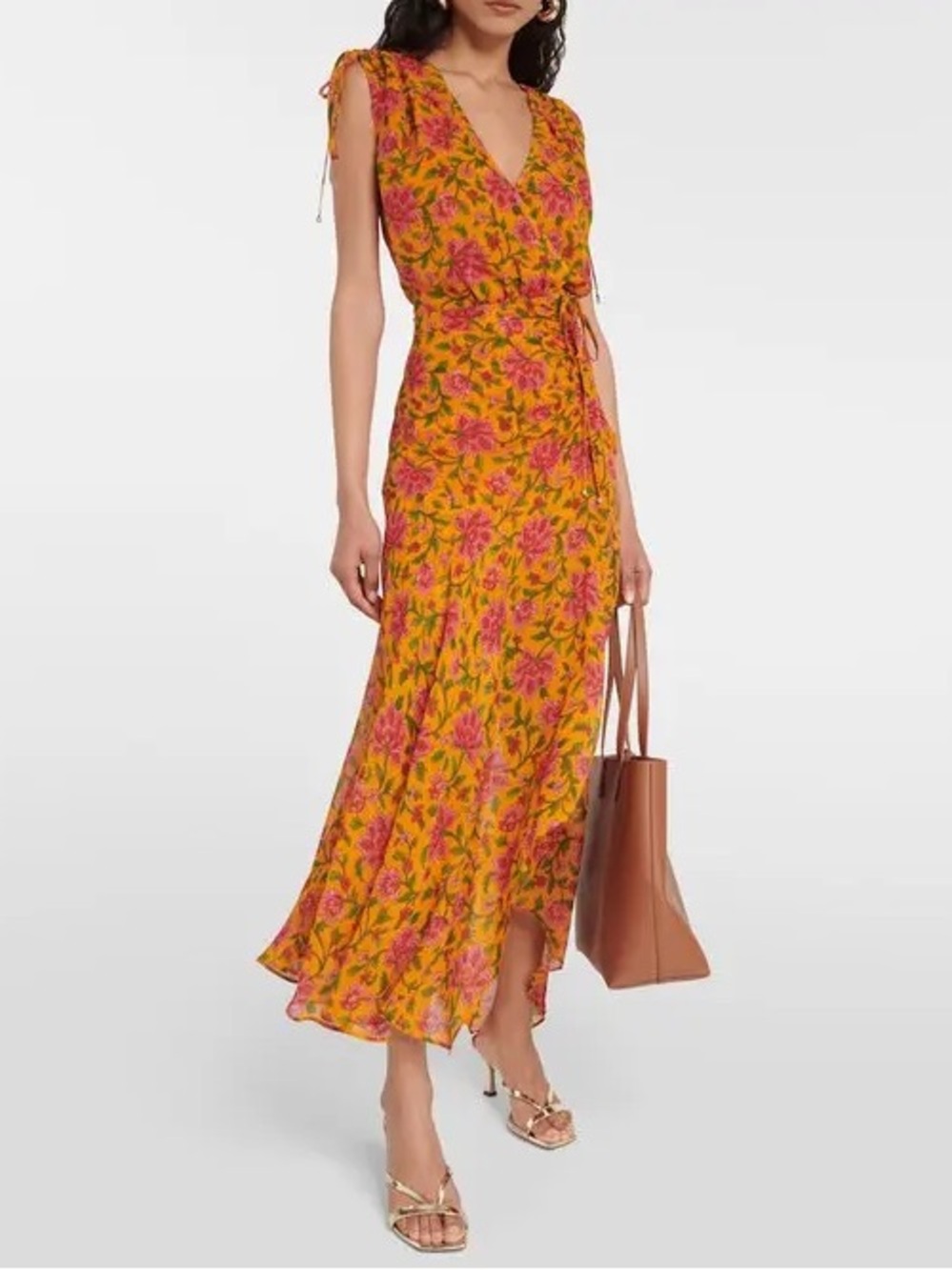 Veronica Beard Dovima Ruched Wrap-Effect Floral-Print Silk-Chiffon Maxi Dress 00